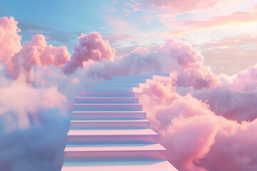 Fototapeta premium Stairs and beautiful clouds and sky abstract background. Generative ai.