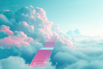 Stairs and beautiful clouds and sky abstract background. Generative ai.