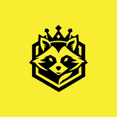 raccoon logo design. raccoon with crown. raccoon head logo vector
