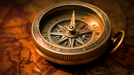 Fototapeta na wymiar Old Compass Vintage brass compass pointing north ..