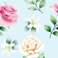 seamless pattern floral rose watercolor  