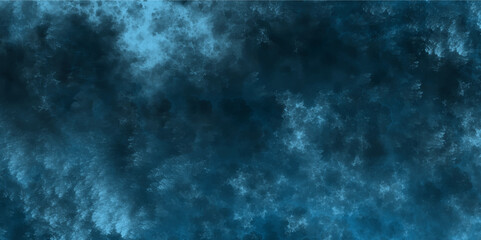 Blue Grunge Concrete Wall Texture Background. Abstract Light ink canvas for modern creative grunge design. Blue color dust particles explosion dramatic smoke in the room. Vivid textured aquarelle art.