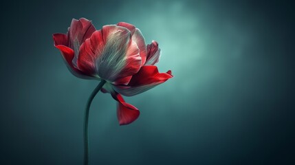 Fototapeta premium a close up of a red flower with a green back ground and a blue back ground with a green back ground.