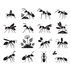 Tiny Titans: Vector Ant Silhouette - Capturing the Industriousness and Strength of Nature's Minuscule Worker. Minimalist ant illustration - obrazy, fototapety, plakaty