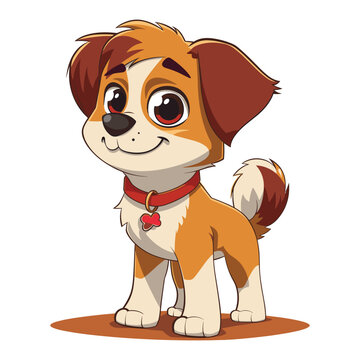 Vector Cheerful Cute Dog on Isolated Background