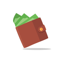 Brown leather wallet with dollar banknotes. Online payment concept. Money vector icon - 754300472