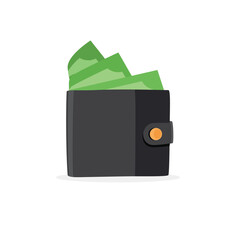 Black leather wallet with dollar banknotes. Online payment concept. Money vector icon - 754300655