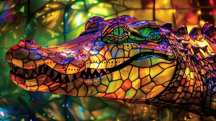 Tuinposter Stained Glass crocodile  © Sania