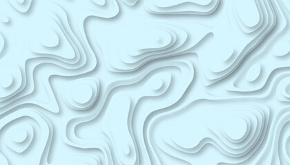 Light blue paper cut background. Abstract realistic papercut decoration textured with wavy layers. Vector topographic illustration. 