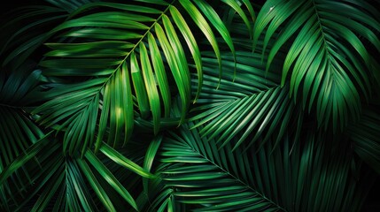 coconut leaves , abstract green dark texture, nature background, tropical leaf