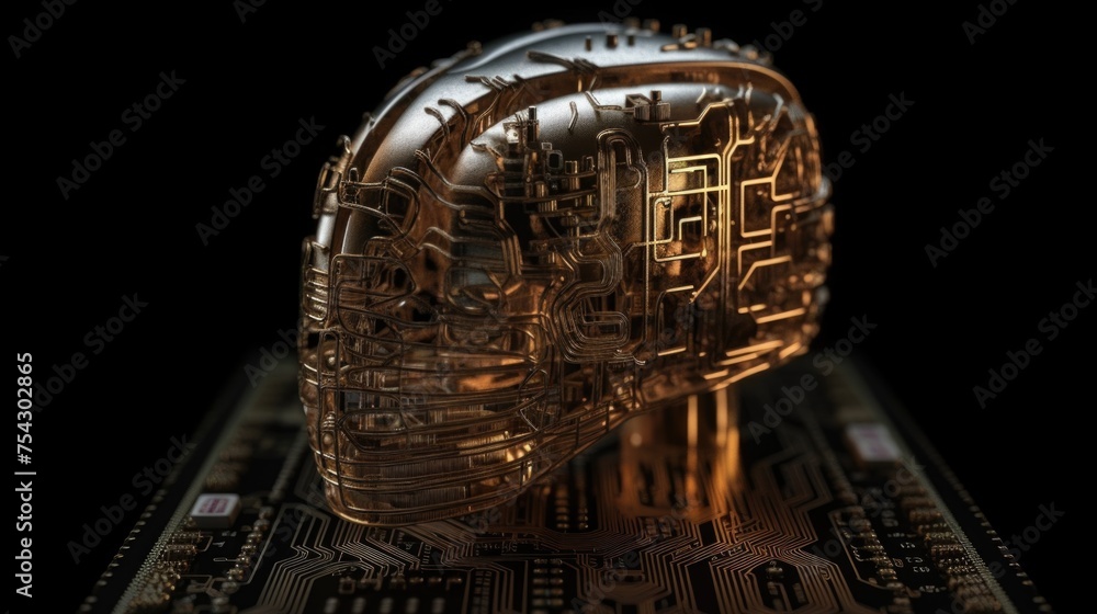 Poster human brain in the form of a microcircuit. technological mind. ai generative.