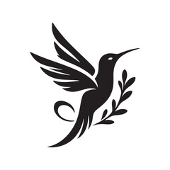 Minimalist Flight: Vector Hummingbird Silhouette - Capturing the Grace and Elegance of Nature's Tiny Aviator. Minimalist vector, hummingbird illustration.