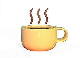 cartoon coffee cup icon on a white background 3d rendering