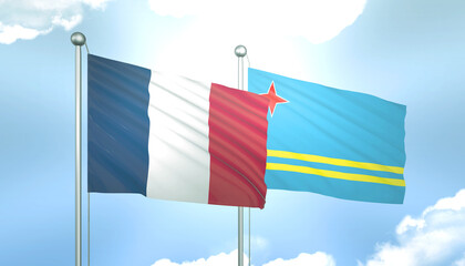 France and Aruba Flag Together A Concept of Realations