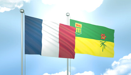 France and Saskatchewan Flag Together A Concept of Realations