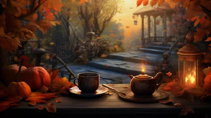 Foto op Plexiglas Relish a quiet moment with a cup of tea the autumn background © Mishi