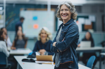 Happy business team of male and female senior managers, talking to each other during a meeting in the office