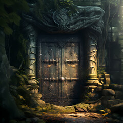 A mysterious door in an ancient castle. - obrazy, fototapety, plakaty