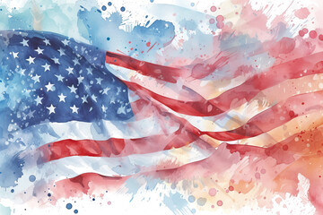 Naklejka premium Presidents Day: Watercolor Illustration of the USA Flag