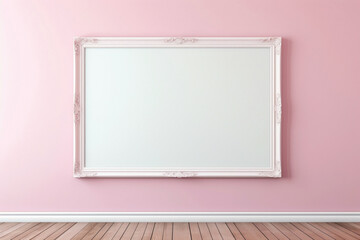 Behold the most perfect empty frame set against a soft color wall, a pristine space awaiting your creative vision.