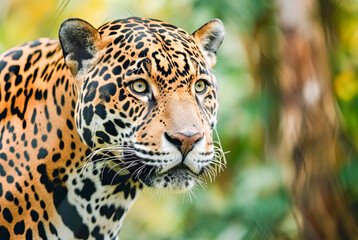 Portrait of Jaguar Panthera Onca standing in the forest