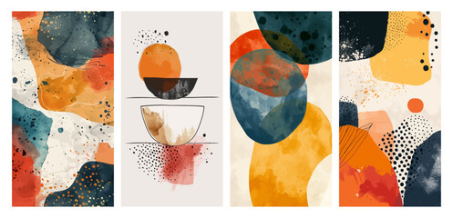 Abstract art with colorful geometric shapes and splatters