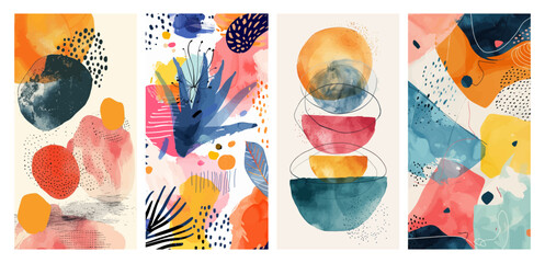 Abstract colorful art collage with geometric shapes - obrazy, fototapety, plakaty