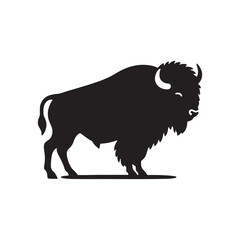 Bison Charge: Vector Silhouette Illustration of Majestic Bison in the Wild West Landscape. Ideal for Western-themed Designs. Bison vector.