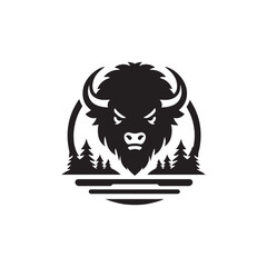 Bison Charge: Vector Silhouette Illustration of Majestic Bison in the Wild West Landscape. Ideal for Western-themed Designs. Bison vector.