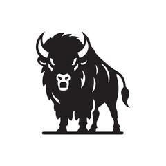 Bison Charge: Vector Silhouette Illustration of Majestic Bison in the Wild West Landscape. Ideal for Western-themed Designs. Bison vector.