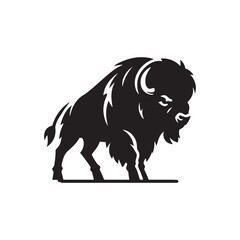 Bison Charge: Vector Silhouette Illustration of Majestic Bison in the Wild West Landscape. Ideal for Western-themed Designs. Bison vector. © Wolfe 