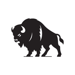 Bison Charge: Vector Silhouette Illustration of Majestic Bison in the Wild West Landscape. Ideal for Western-themed Designs. Bison vector. © Wolfe 