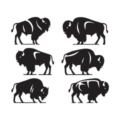 Bison Charge: Vector Silhouette Illustration of Majestic Bison in the Wild West Landscape. Ideal for Western-themed Designs. Bison vector.