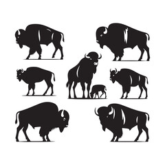 Bison Charge: Vector Silhouette Illustration of Majestic Bison in the Wild West Landscape. Ideal for Western-themed Designs. Bison vector.