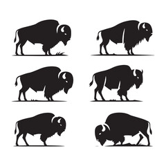 Bison Charge: Vector Silhouette Illustration of Majestic Bison in the Wild West Landscape. Ideal for Western-themed Designs. Bison vector.