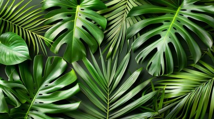  a close up of a bunch of green leaves on a black background with a white spot in the middle of the image.