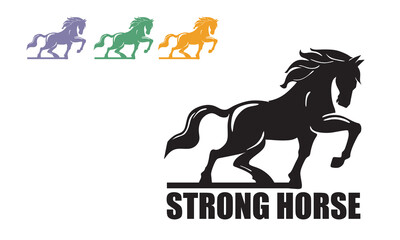 GREAT STRONG HORSE WALKING LOGO, silhouette of healthy mare standing vector illustrations