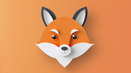 A fox face in papercut art style. Background of animal in papercut style