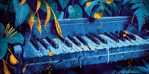 Artistically rendered grand piano illustration with a modern geometric design, perfect for music-themed decor, publications, and creative projects
