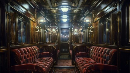 Elegant historical train compartment reflecting the luxury of classic travel