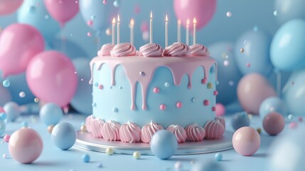 3D Blender cake, minimalist celebration, pastels, room for message