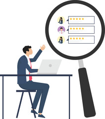 Businessman or manager at the table. A laptop employs a hiring and recruiting specialist. The concept of finding people to work, view vacancies and resumes

