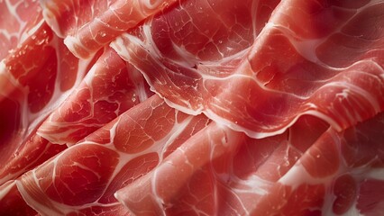 sliced prosciutto close-up, texture, pattern or background
