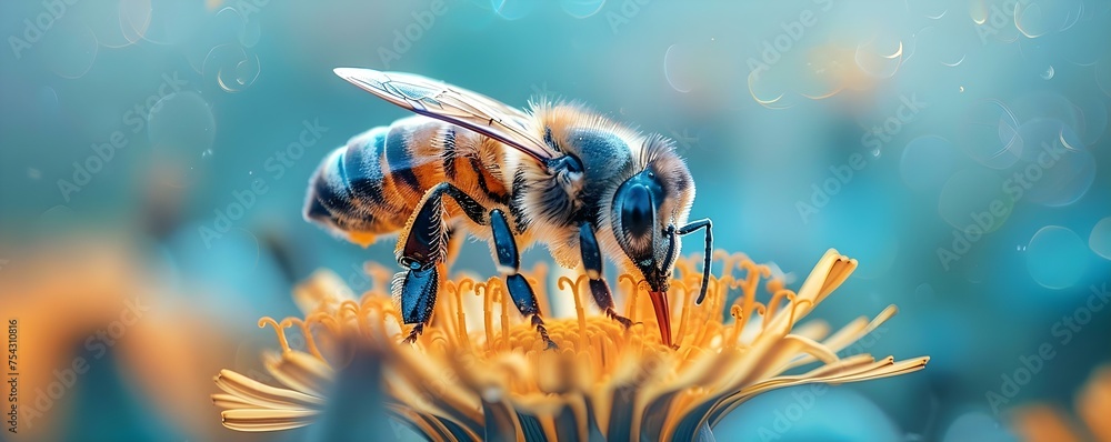 Poster a diligent bee is captured in the act of collecting nectar from a dandelion a small yet significant 