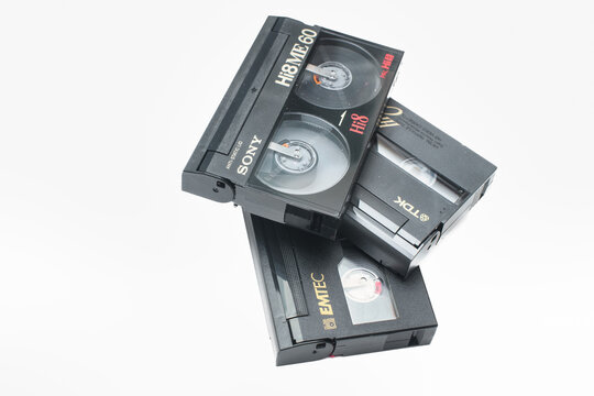 Video8 cassettes Sony - Tdk - Emtec on white background