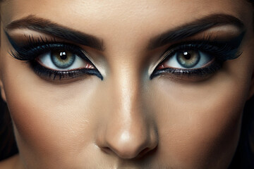 Obraz premium Close View of Woman's Eyes with Dramatic Eyeliner and Mascara 