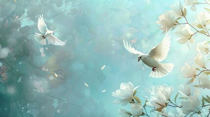 sky funeral background with white dove copy space for text  - obrazy, fototapety, plakaty