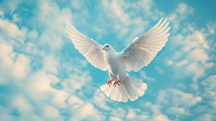 sky funeral background with white dove copy space for text 