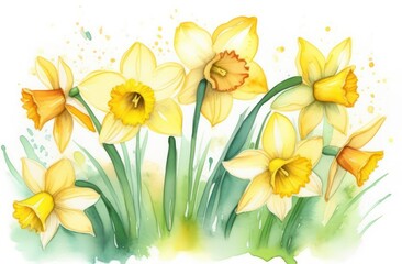 Narcissus flower painted in watercolor