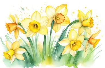 Fototapeta premium Narcissus flower painted in watercolor